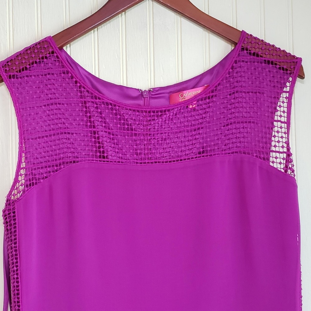 Catherine Malandrino Dress Womens 10 Purple Crochet Yoke Sleeveless Sheath Short